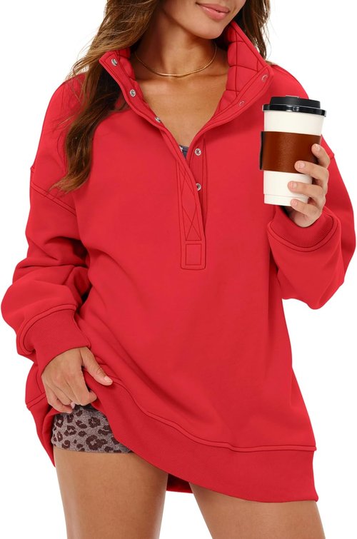 Gacaky Women's Oversized Sweatshirt - Casual Button Henley Neck Long Sleeve Pullover | Fleece Fall Fashion