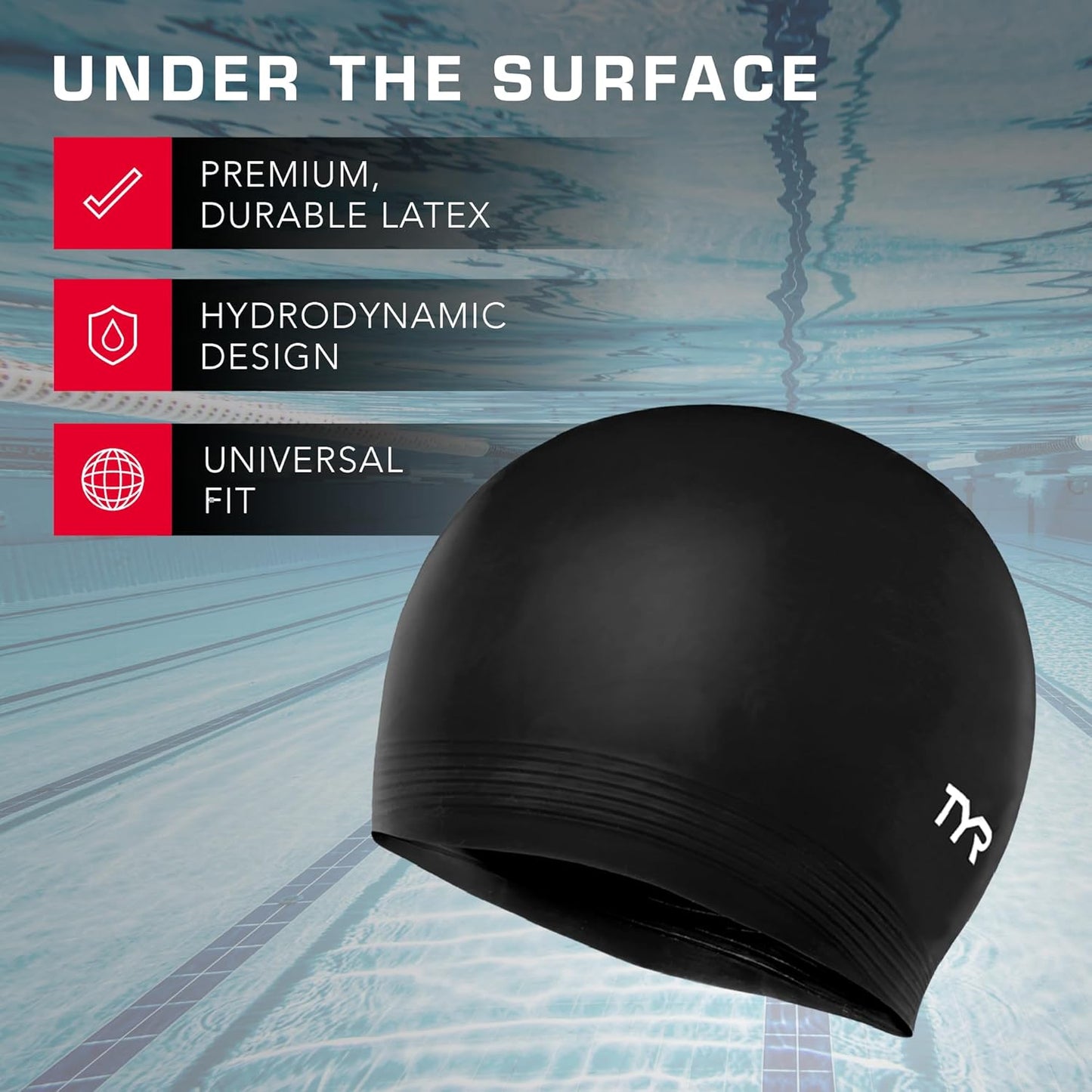 TYR Latex Swim Cap for Adults - Durable Hydrodynamic Training Hat for Men & Women