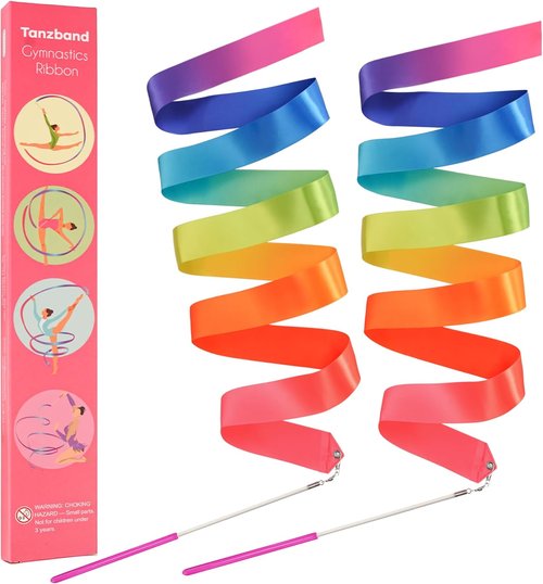 Gymnastics Ribbon 2 Pack - Colorful Dance Bands with Sticks for Kids | Vibrant Rainbow Streamers for Parties & Play
