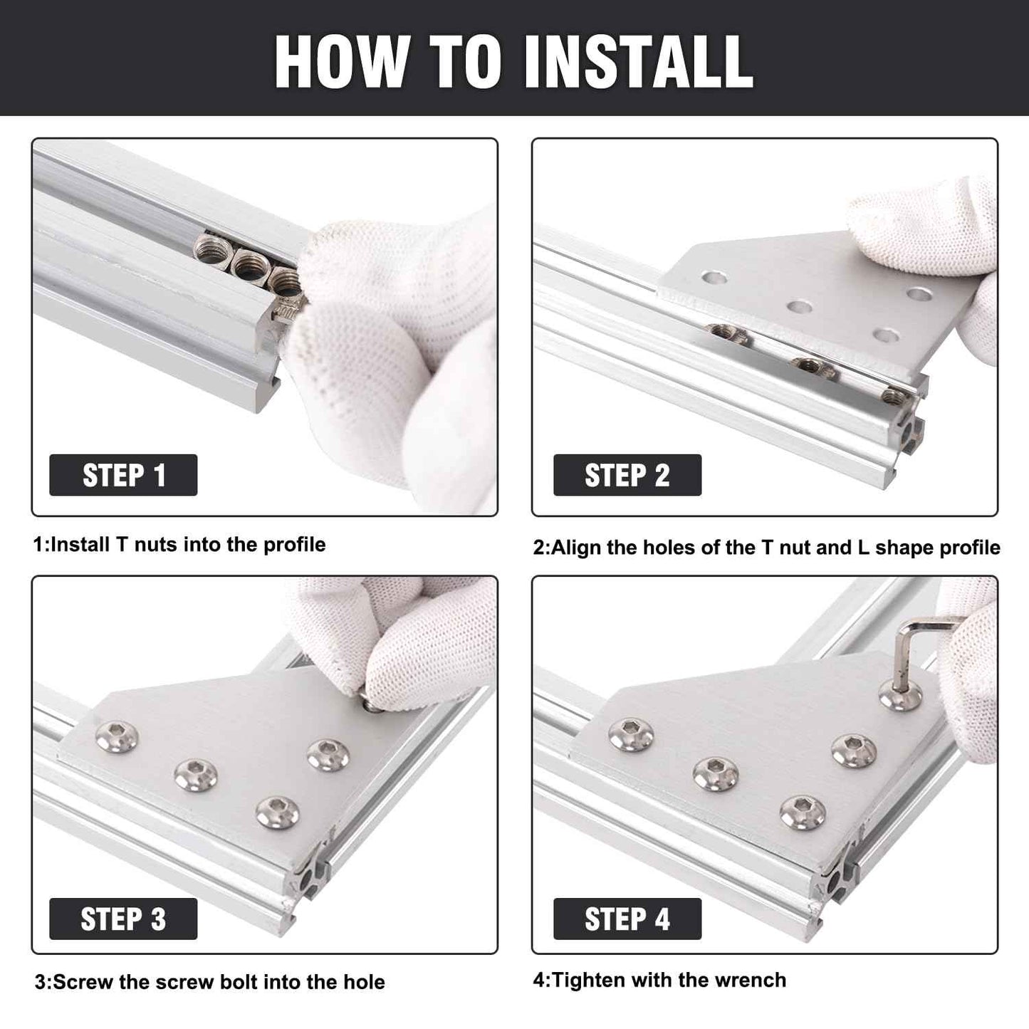 Sidaxia 2020 Corner Bracket Joint Plate 15Pcs L Shape & 15Pcs T Shape 5 Hole Aluminum Extrusion Connector with 150Pcs T-Nuts, 150Pcs Screws and 1Pc Wrench for 20 x 20mm Series Extrusion Profile