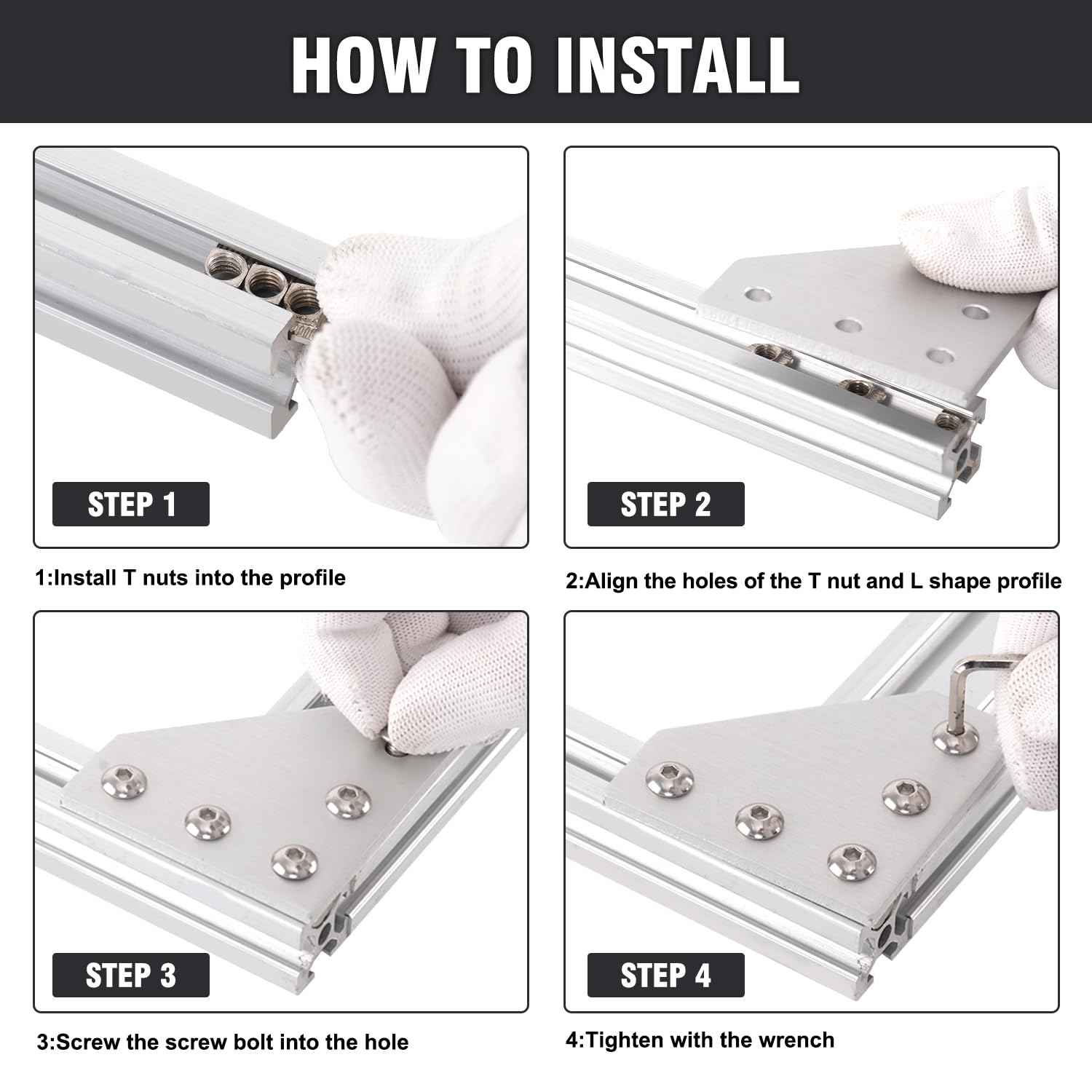 Sidaxia 2020 Corner Bracket Joint Plate 15Pcs L Shape & 15Pcs T Shape 5 Hole Aluminum Extrusion Connector with 150Pcs T-Nuts, 150Pcs Screws and 1Pc Wrench for 20 x 20mm Series Extrusion Profile