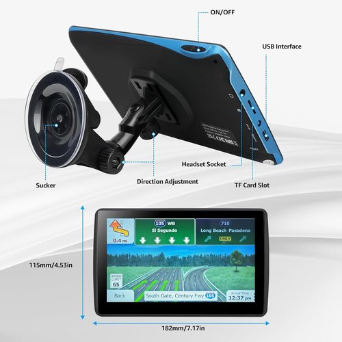 GPS Navigator by [Brand Name] - 7'' Touchscreen System with Free Lifetime Updates | North America Maps, Speed & Red Light Alerts