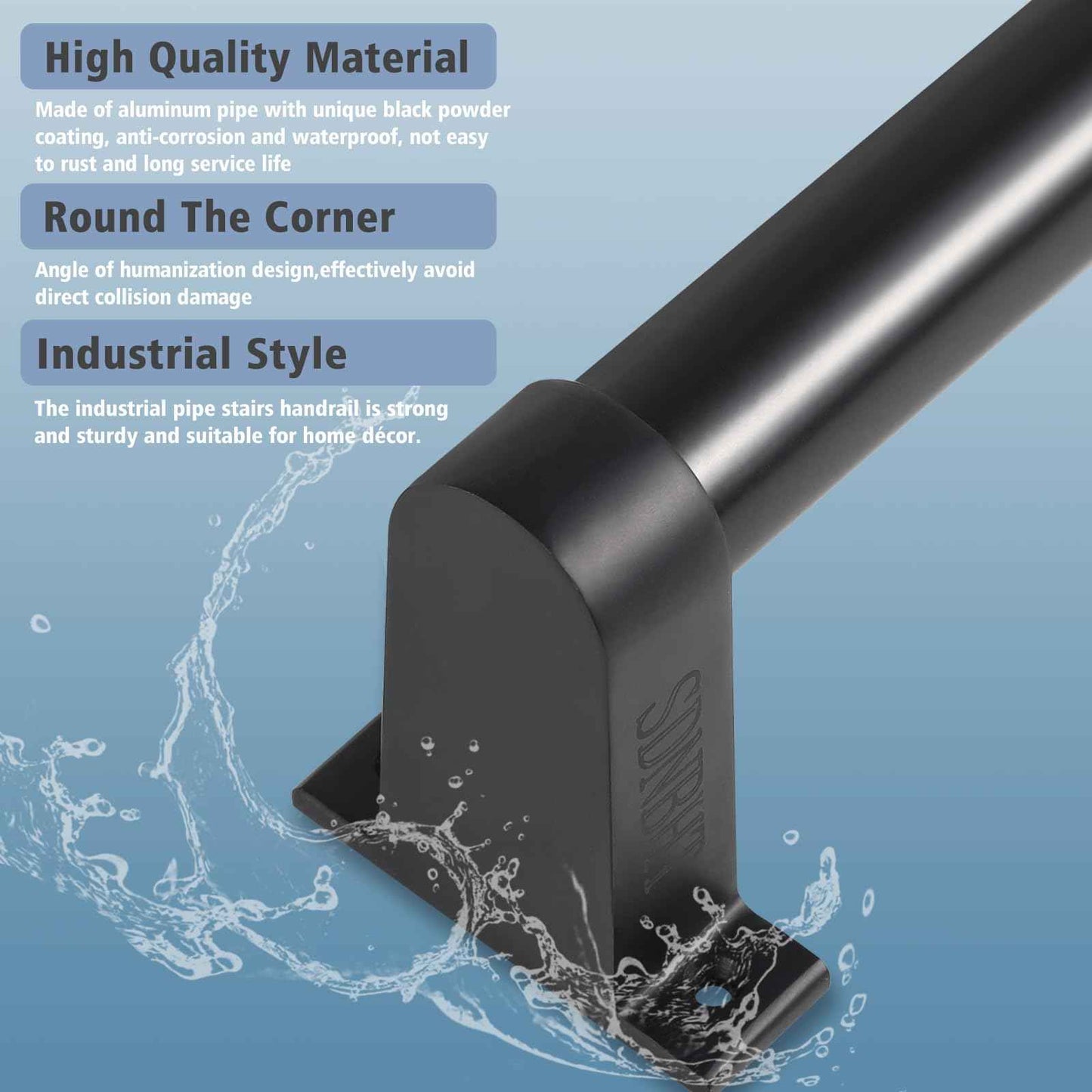 SDNBHT Industrial Stair Railing Metal Hand Rails for Indoor Stairs Wall Mount Staircase Handrails 1.5" Pipe Stair Handrail for Steps Black Aluminum Stairway Railing for Outdoor & Indoor Stairs 8ft