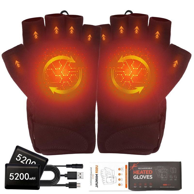 AaoLin Heated Gloves, 10400mAh Battery Fingerless Flexible for Work Outdoor Hunting Skiing Motorcycle Writing for Men and Women – Ideal Match with Electric Hand Warmers for Cold Winter (L)
