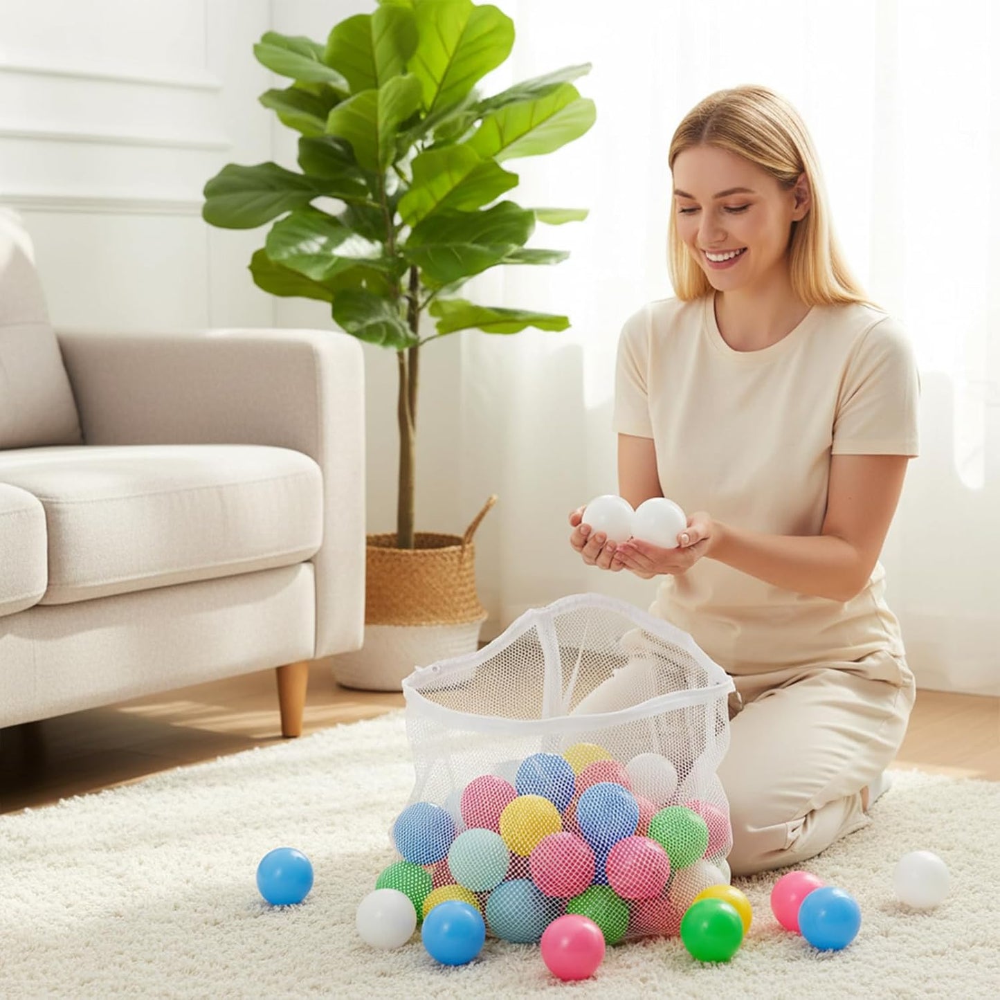 Molain Mesh Ball Pit Balls Storage Bag - Durable Nylon Organizer for Playpen | 16.5 x 8.3 x 14.6 Inches