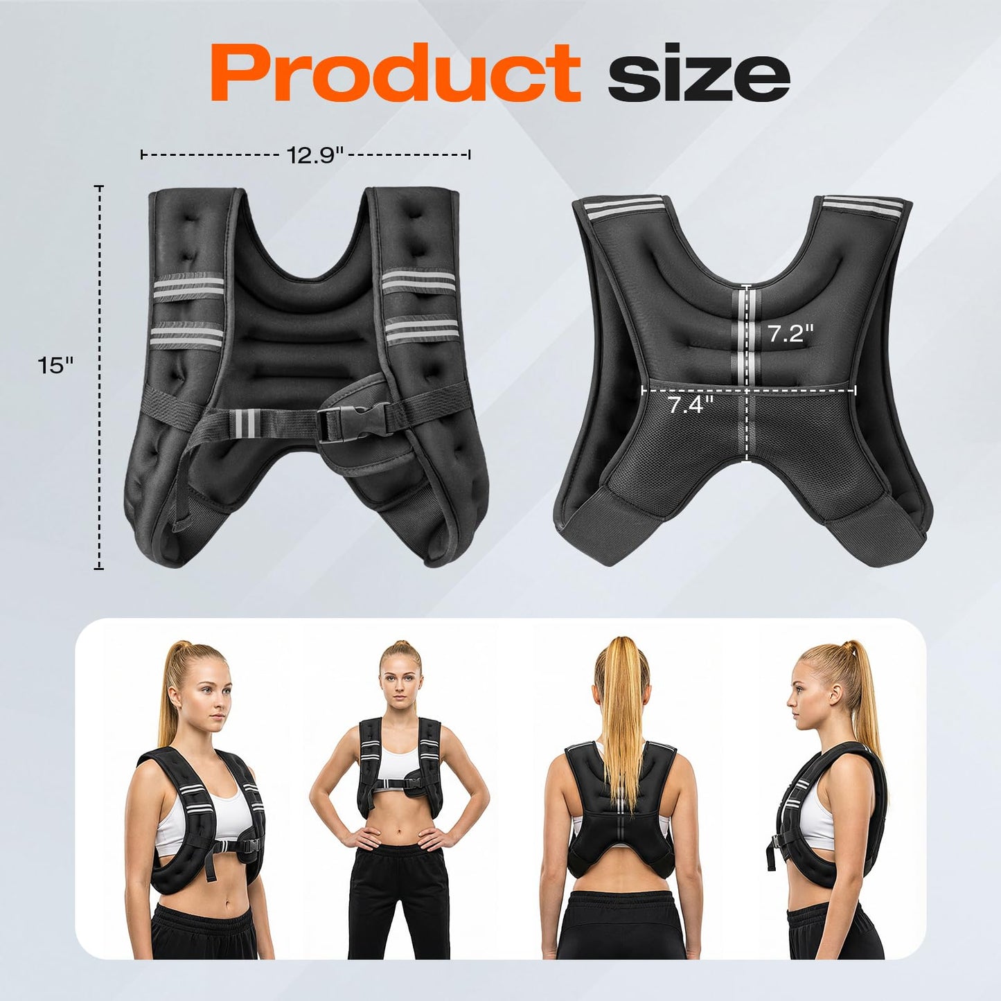 Weighted Vest for Women Men, 12lb Weight Vest for Walking, Adjustable Weight Training Vest for Workout, Running, Exercise, Weight Loss, Weight Lifting - With Reflective Strips and Storage Pocket