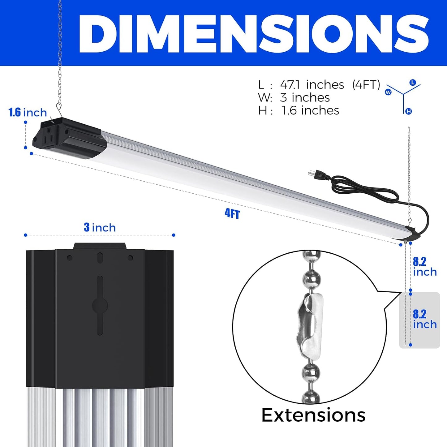 Barrina 10000LM LED Shop Light Fixture - 4FT, 84W, 5000K, Linkable, ETL Approved for Garage & Workshop