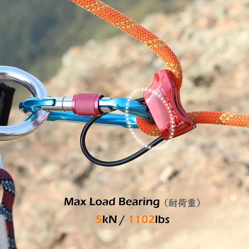 TRIWONDER ATC Belay Device V-grooved Micro Rescue Guide Belay Device for Rock Climbing Gear Rappelling Equipment (Red with Carabiner)