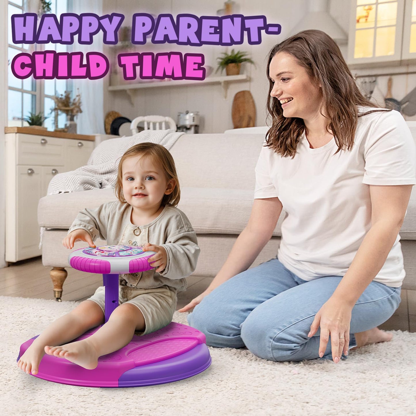 HYES Unicorn Sit and Spin Toys for Toddlers 1-3 Girls, 360° Toddler Spinning Seat with LED Lights and Music, Sensory Toys Birthday for Kids 3-5