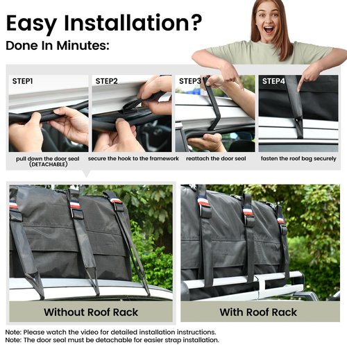 Kylinlucky Roof Cargo Bag 19 Cubic Feet – IPX6 Waterproof, 1200D Triple-Layer, Universal Fit for Cars & SUVs (No Rack Needed), with 6 Hooks, Anti-Slip Mat & Storage Bag