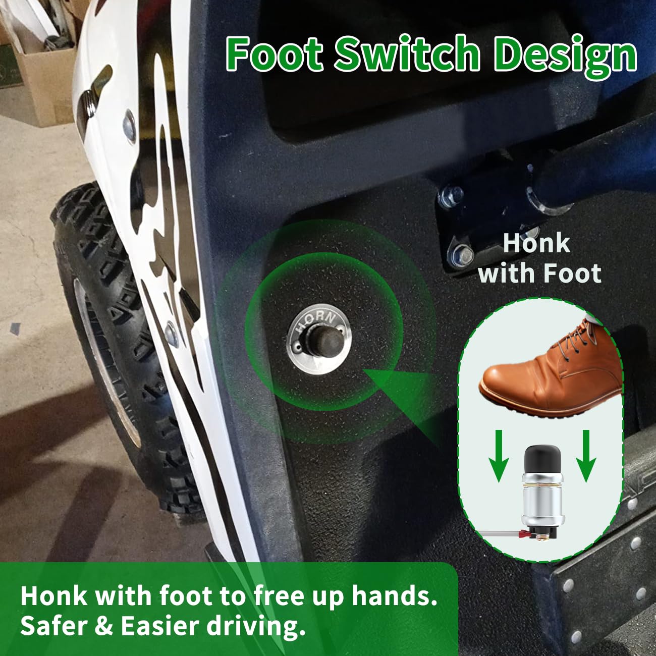 10L0L Golf Cart Horn Kit for EZGO Club Car Yamaha or UTV Universal Waterproof Electric Snail Horn 118DB Floor Mount Button Switch, Adjustable Loud (12 Volt Input)