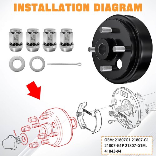 MOSNAI 1 Inch Large Hole 30 Teeth Spline Golf Cart Hub & Brake Drum, Fits EZGO Gas and Electric Golf Carts, Compatible with OEM 21807-G1 41843-94, 2 Pack