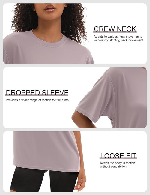 Kinglaman Oversized Workout T-Shirts for Women - 5 Pack Plus Size Short Sleeve Gym Tees