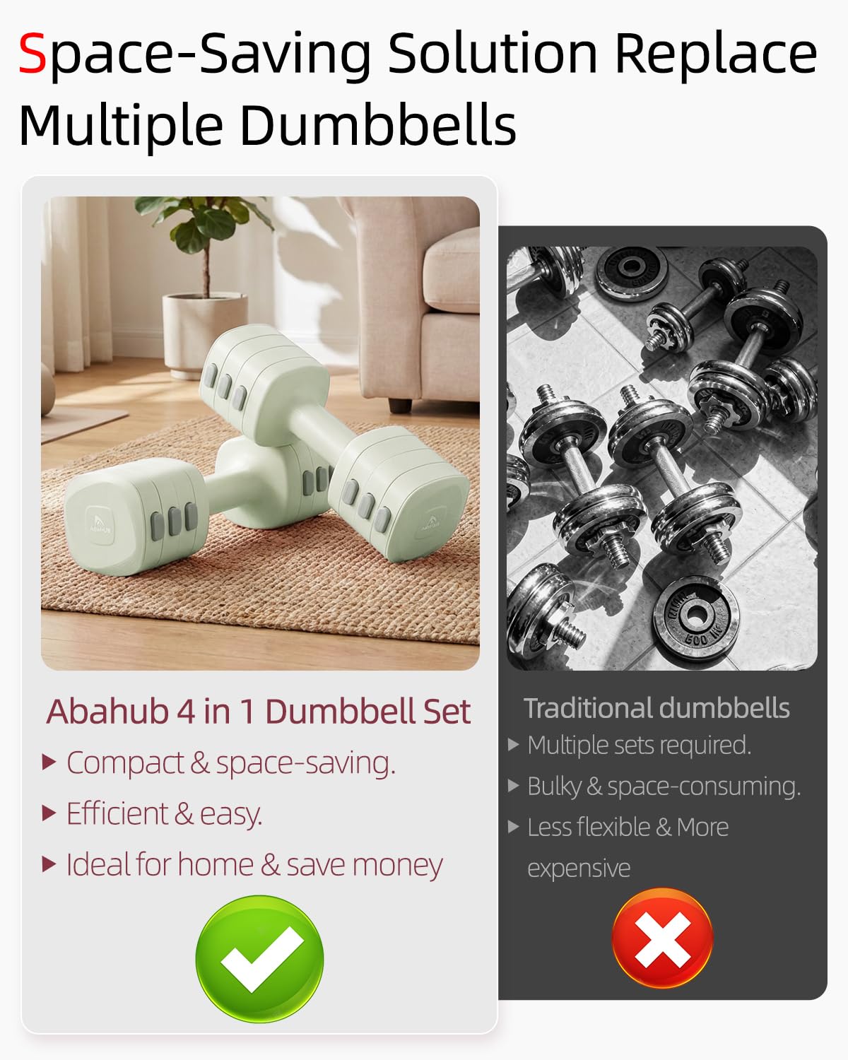 Abahub Dumbbell Set for Home Gym, 4 in 1 Adjustable Weights Dumbbells Set for Women, 11LB, Green