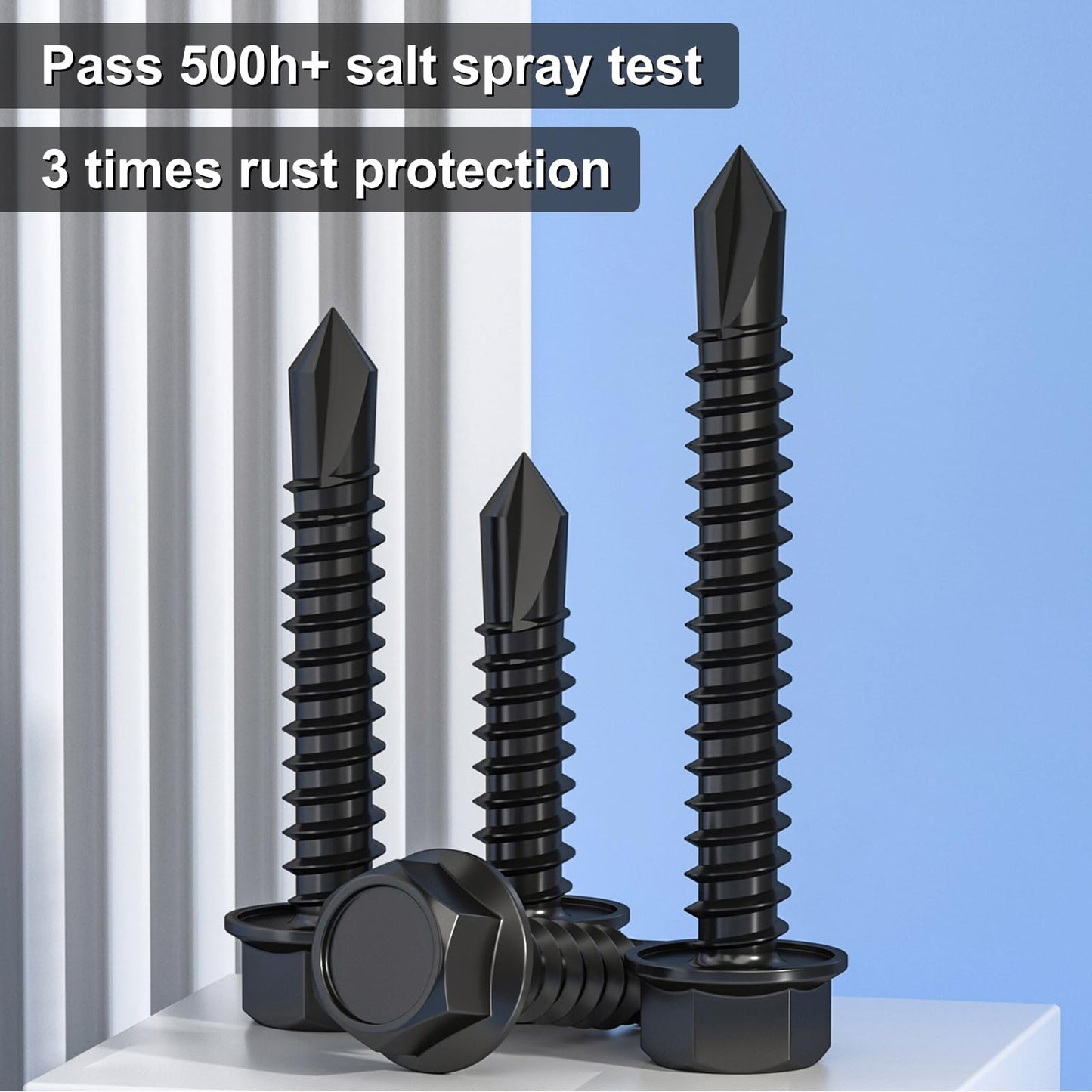 VGBUY 220Pcs #8 x 1/2" Self Drilling Screws for Metal,410 Stainless Steel Black Zinc Plated,Self Tapping Sheet Metal Screws,Hex Washer Head