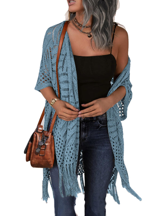 HOTOUCH Womens Lightweight Crochet Cardigan Summer Kimono Cardigan Sweaters