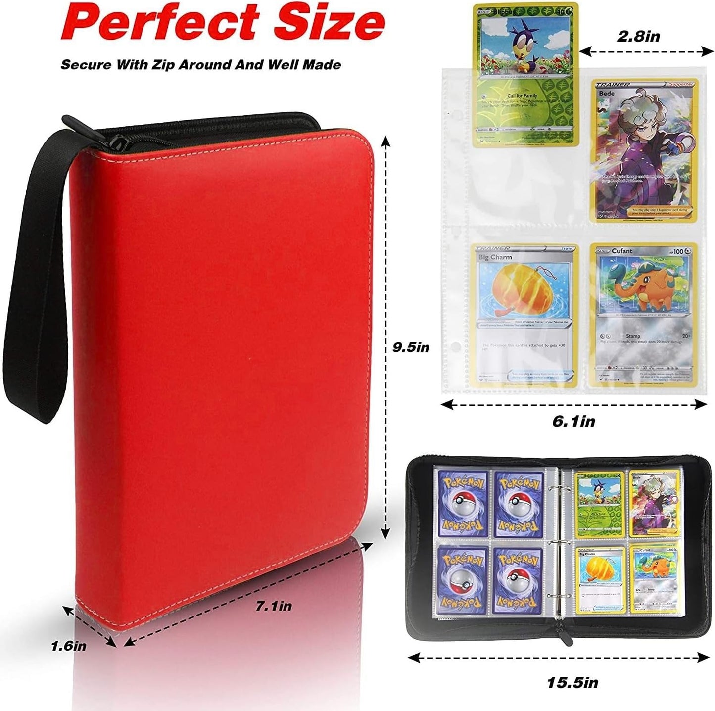 Skiennix Trading Card Binder - 400 Pocket Zippered Holder for Pokémon & Game Cards | Red