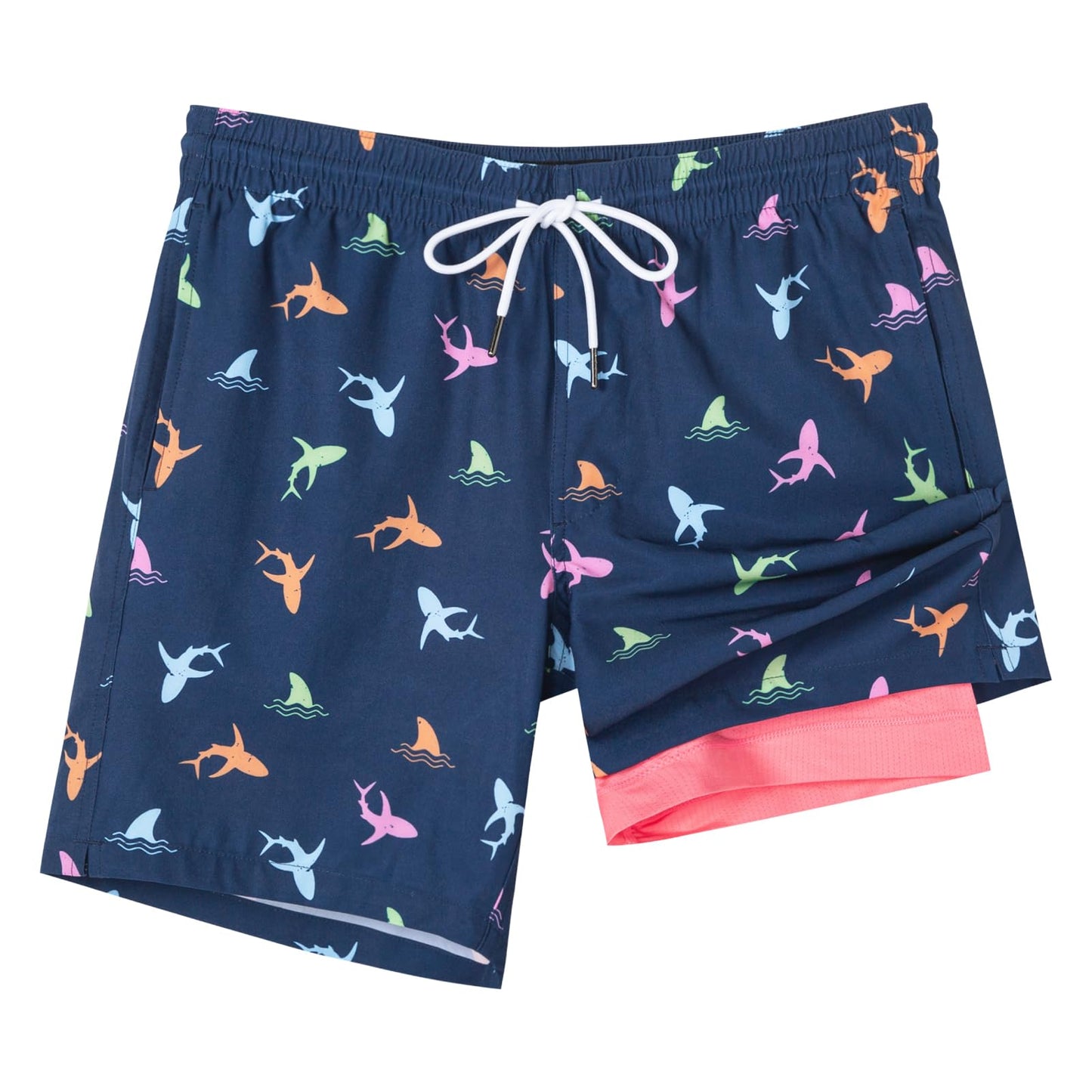 SURF CUZ Mens Swim Trunks with Compression Liner Quick Dry Swim Shorts 7" Swimming Trunks Stretch Bathing Suit 7 Inch,01 Rainbow Dolphins,S