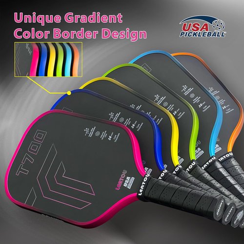 Pickleball Paddles, T700 Carbon Fiber Pickleball Paddle, Matte Surface, Gradient Color Frame, 16mm Polypropylene Honeycomb Core, Pickleball Rackets, Enhancing Spin Strength, USAPA Approved (Rose Red)