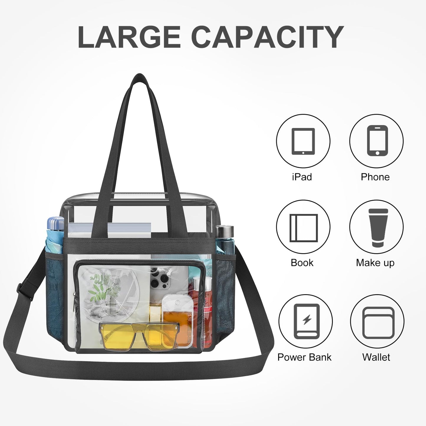 USPECLARE Clear Bag for Stadium Events, 12x6x12 Transparent Stadium Messenger Bag for Concerts, Work, Sports Games, Gym