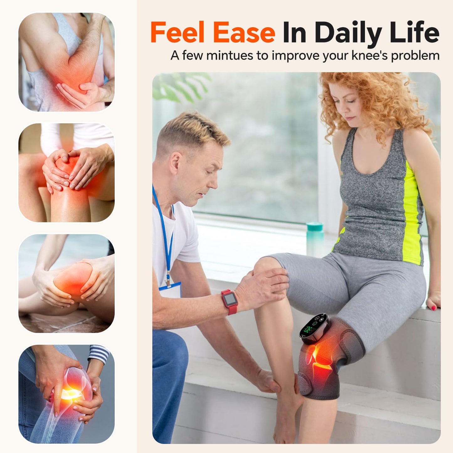 WOLOYHEATIE Knee Massager for Pain Relief, Rechargeable Knee Heating Pad for Knee Pain, Heated Knee Brace Wrap for Shoulder Elbow Arthritis Stress Relief (Gray)