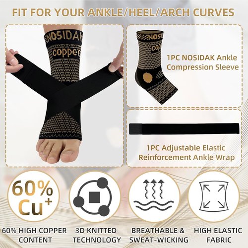 Copper Ankle Brace - Compression Sleeve with Arch Support for Plantar Fasciitis Relief | Unisex Design