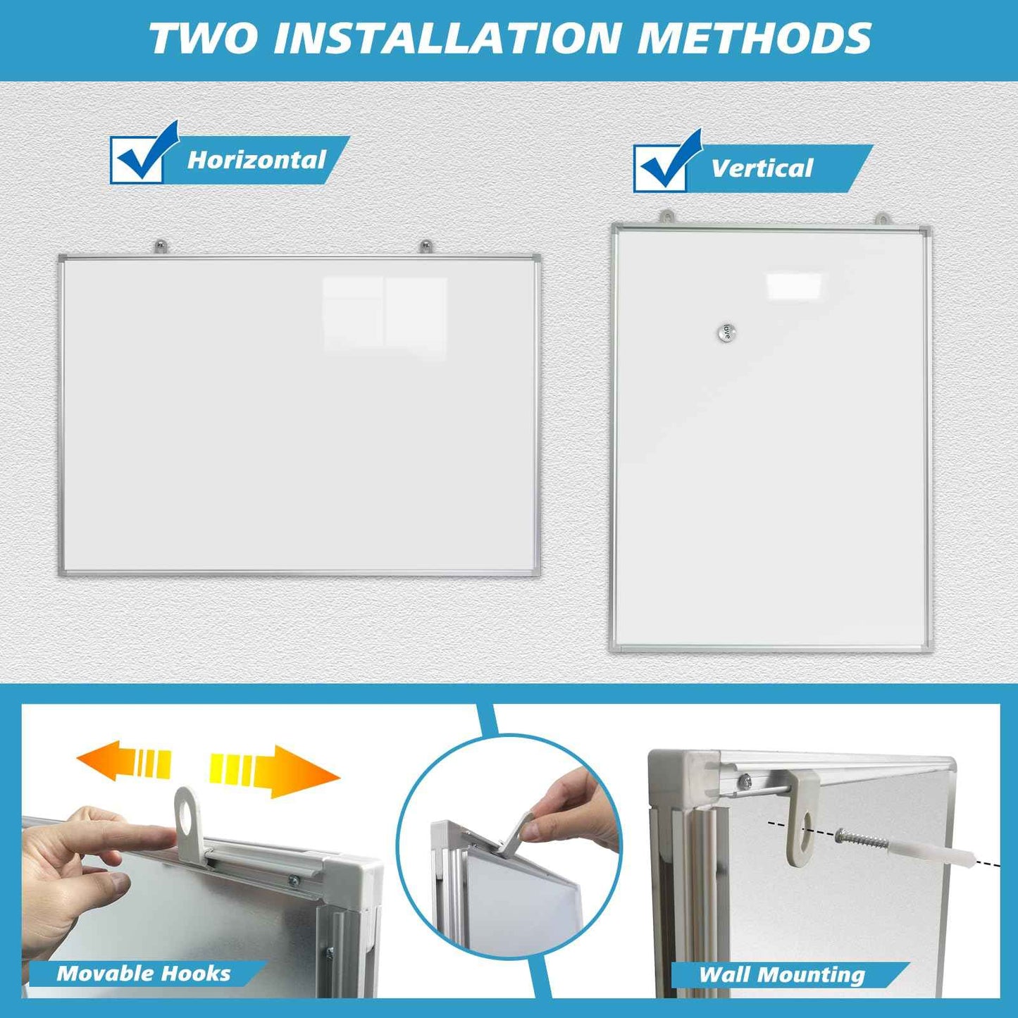 Magnetic Writeboard 18X24 Dry Erase Board Hanging & Wall Mounted Whiteboard S Aluminium Frame Message Boards for Home, School, Office, Kitchen
