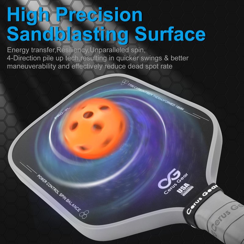 Pickleball Paddles Pro | 4-Layer T700SC Raw Carbon Fiber & 16MM Reinforced Polymer Honeycomb Core | Thermoformed Pickle Ball Racket | Max Spin & Control | USAPA Approved