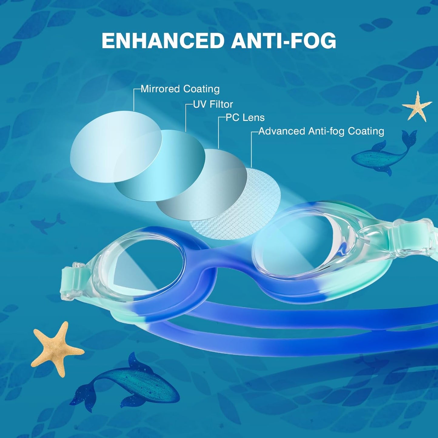 Skiennix Kids Swim Goggles - Anti-Fog UV Protection, Leak-Proof Design | 2 Pack for Ages 6-14