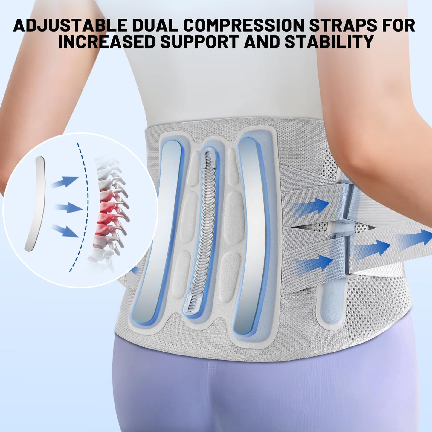 AUTOSAGE Plus Size Adjustable Back Brace-Size XXL(Belly 53.1-61.0 in), Featuring an Adjustable Triangle Support Pad,4 Steel Stays,and 1 Spring,Breathable Design,Ideal for Office and Housework.