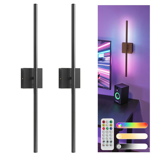 L LOHAS LED Battery Operated Wall Sconces Set of 2, Battery Wall Sconce 10000mAh, Black Rechargeable Sconces 3CCT + RGB, 28.7 Inch Wireless Wall Lights, Sconce Wall Decor for Bedroom, Living Room