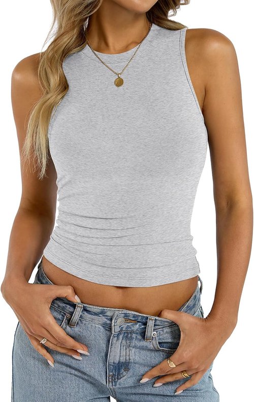 EasyGala Women's Cotton High Neck Tank Tops - Fitted Sleeveless Summer Casual Shirts