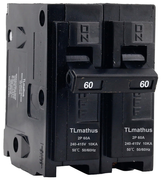 TLmathus 60 Amp 2 Pole Type QP Circuit Breaker Plug-in Mount Standard MCB Thermal Magnetic Protection, 10KA 120/240V, Compatible with Siemens PL and ES Series Load Centers(2P 60A)