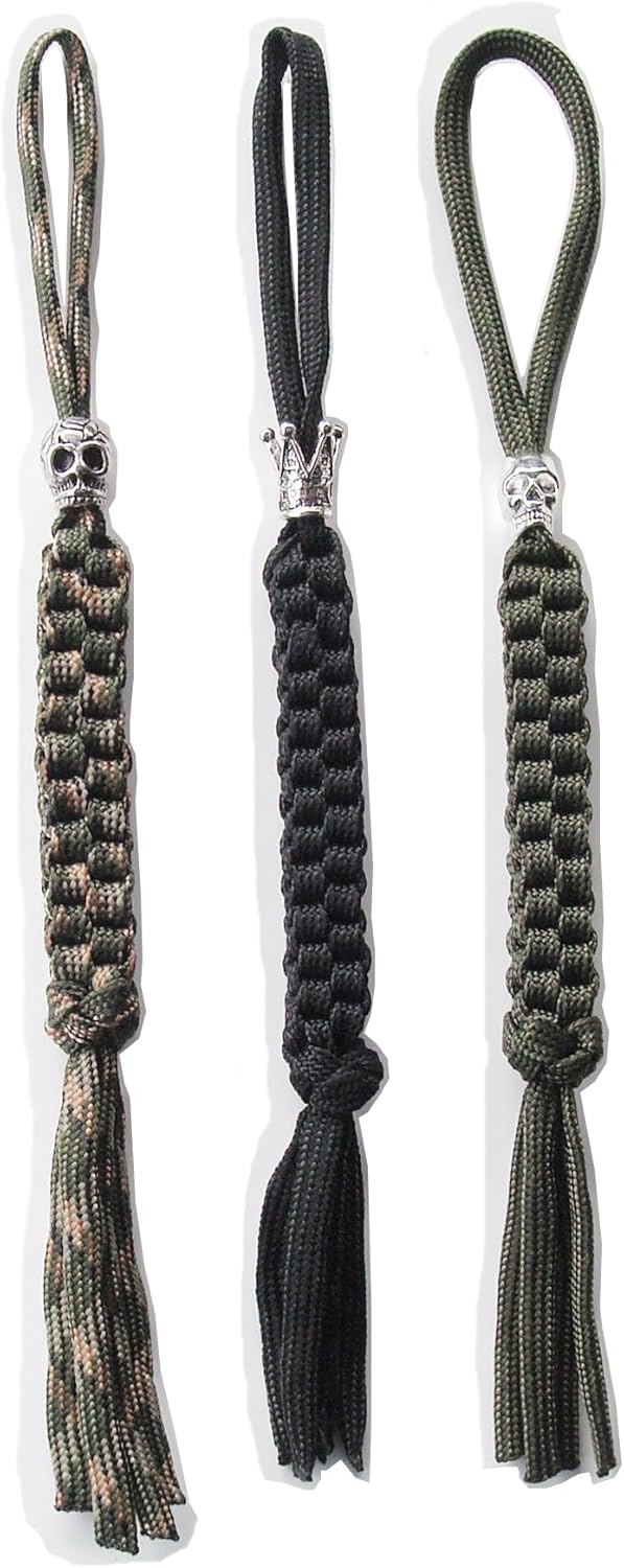 Skiennix Paracord Knife Lanyard - Handcrafted Alloy Skull Beads | 3-Piece Outdoor Gear Set