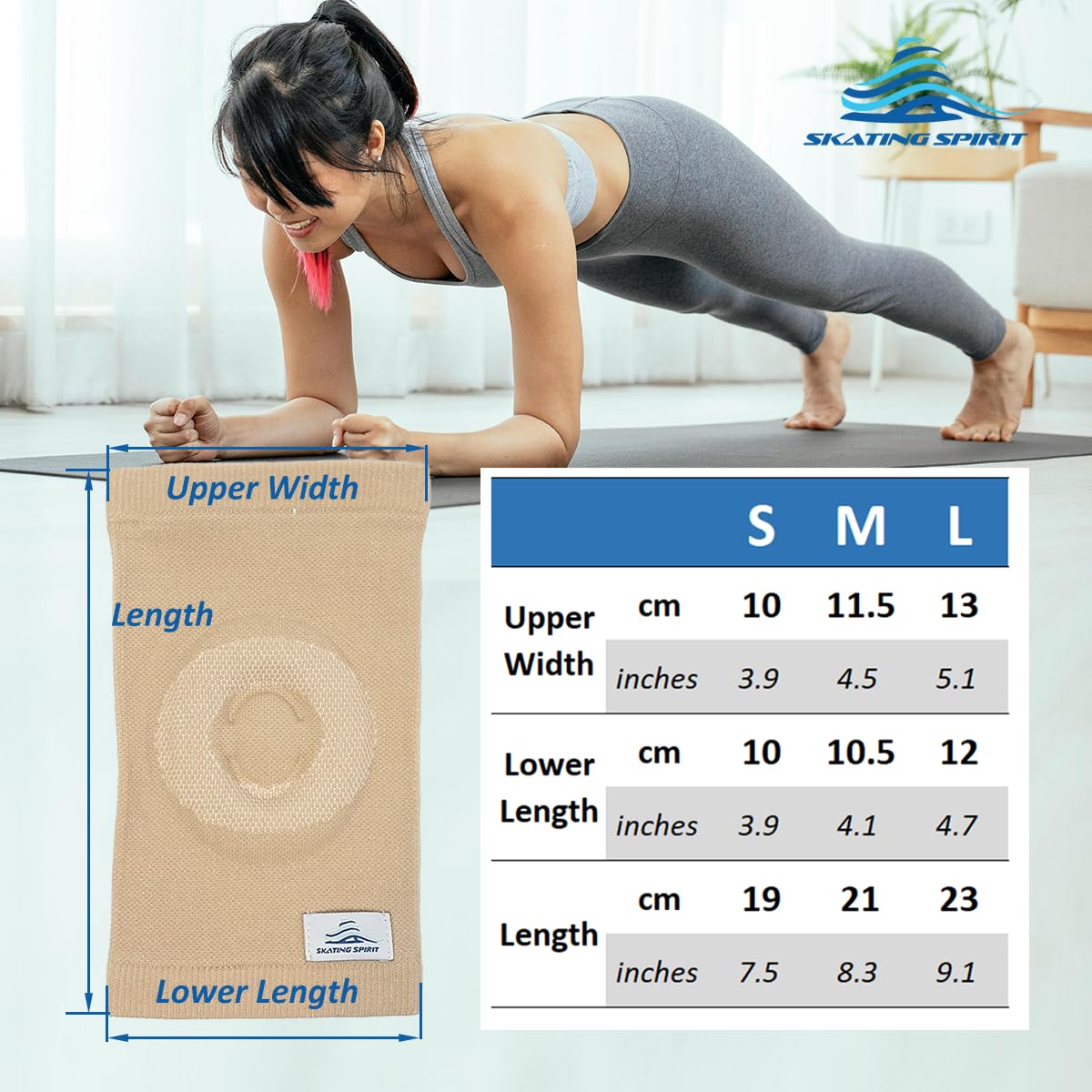 SKATINGSPIRIT Gel Elbow Pads (1 Pair) - Cushion and Protect Elbow Joint for Dancing Figure Skating Gymnastic, Youth and Adult (Beige, Medium)
