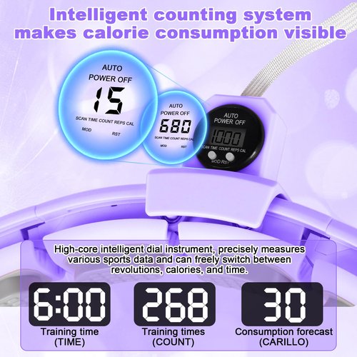Smart Silent Weighted Fitness Hoop with Counter, Adjustable 30"-50" Infinite Exercise Hoop - A Spinning Hoop for Waist & Adult Weight Loss, for Women & Beginners (Purple)