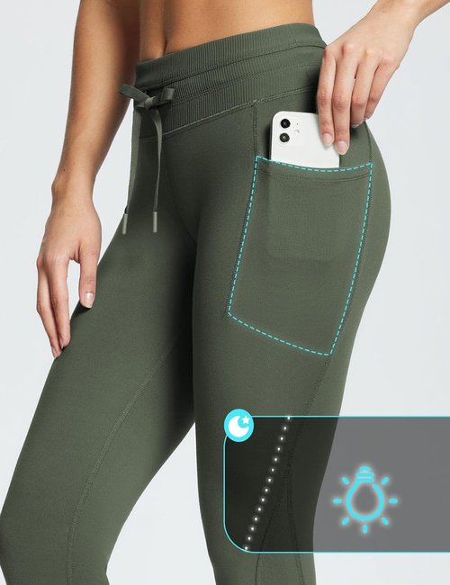 Baleaf Women's Fleece Lined Leggings - Water Resistant Thermal Tights for Skiing & Hiking | High Waisted, Pockets