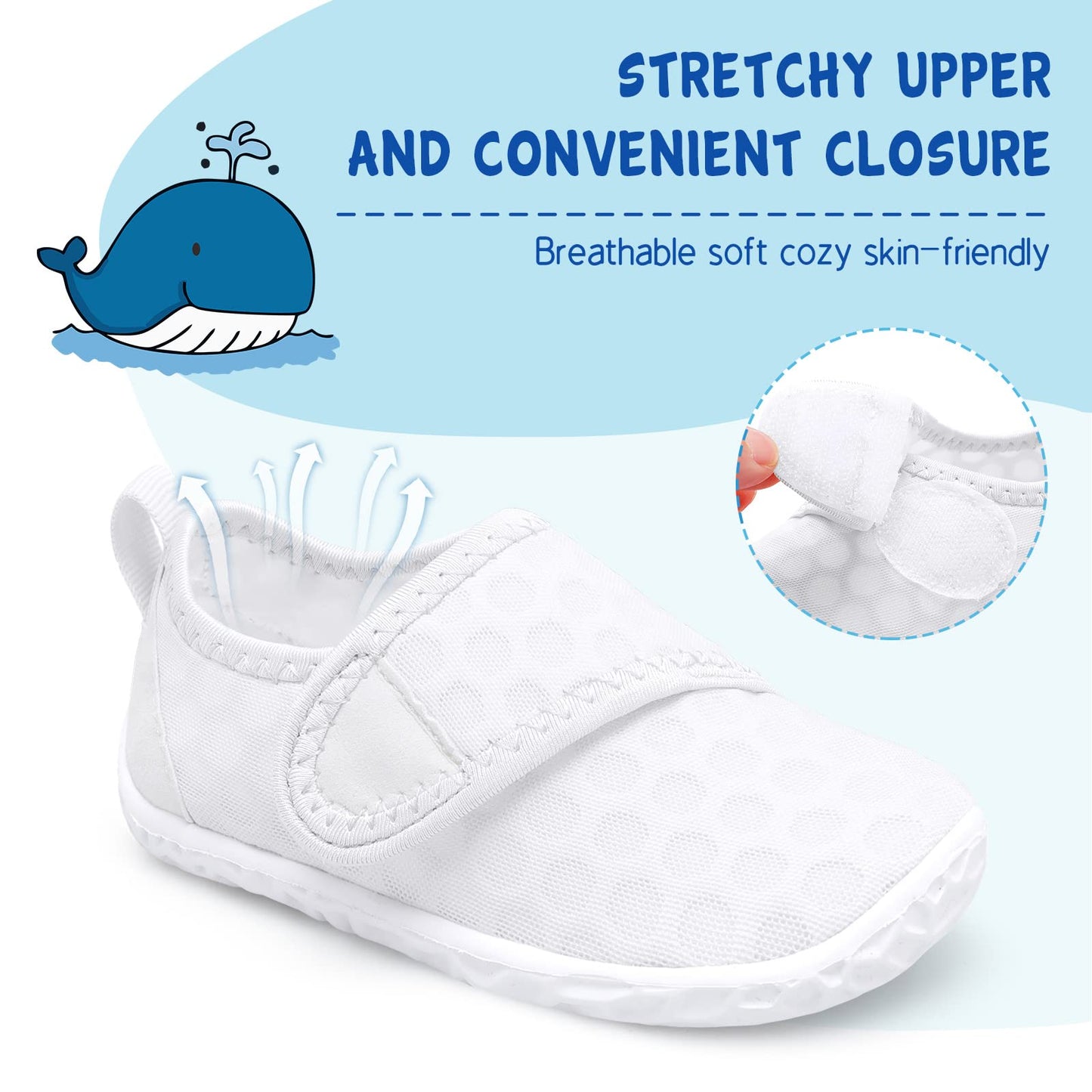 LeIsfIt Kids Water Shoes Toddler Girls Boys Swim Shoes Outdoor Quick-Dry Breathable Aqua Socks for Beach Pool Surf, White, 12 Little Kid