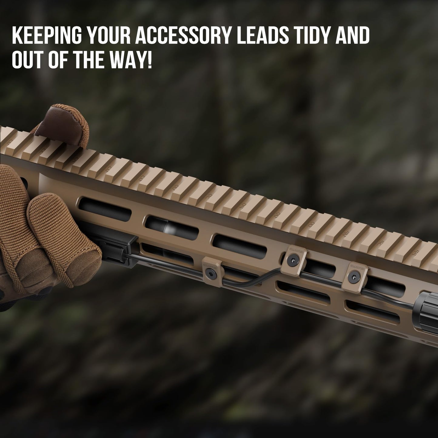 Guardtier CGM909 Pressure Switch Cable Guides Compatible with M-LOK System, Flashlight Laser Wire Management Clips 8 Pack - Black (Earth Tan)