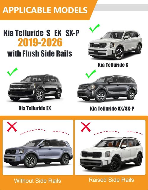KINGGERI Roof Rack Cross Bars - Lockable Aluminum Cargo Rails for Kia Telluride 2019-2026 | 300lbs Capacity