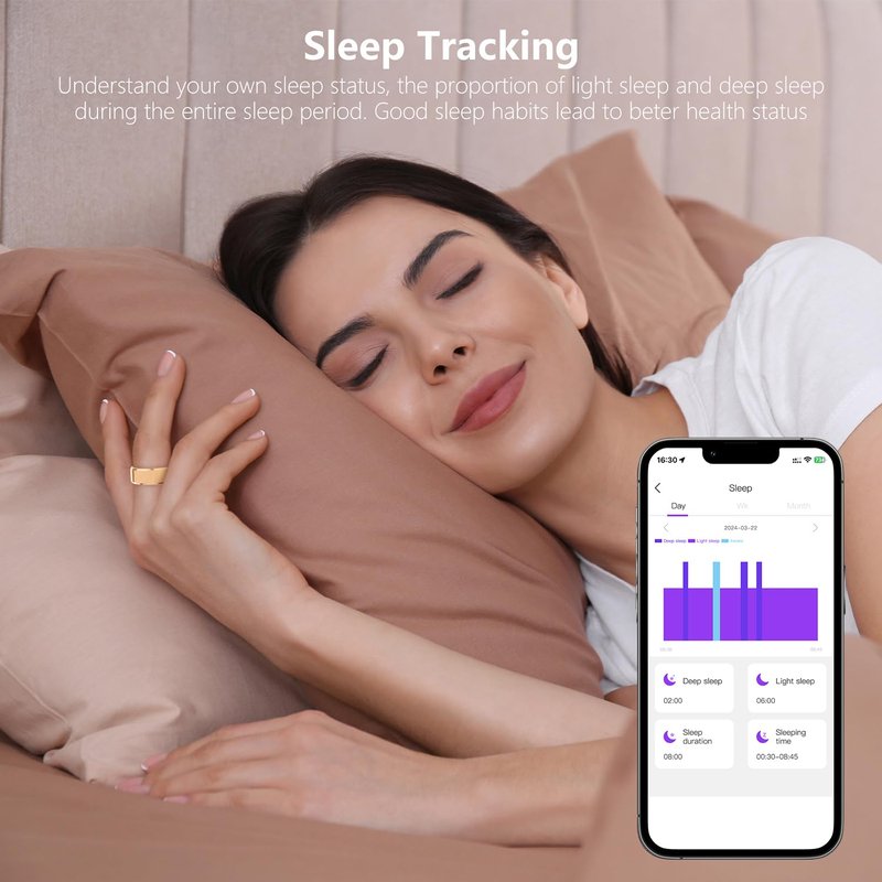 Smart Ring for Women & Men, Fitness Tracker with Heart Rate/Blood Oxygen/Sleep Tracker/Step Counter for iPhone & Android, Magnetic Charging Case, IP68 Waterproof, No Subscription Fee (Gold 11)