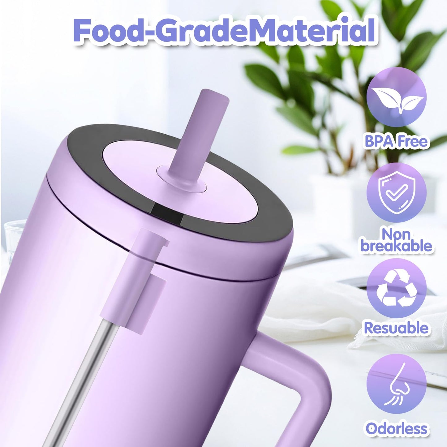 Replacement Straws Compatible With Brümate Era 40 oz Tumbler, Include 2pcs Tumbler Straw Cover Cap and 2pcs Reusable Straw with 2 Cleaning Brush (BLACK)