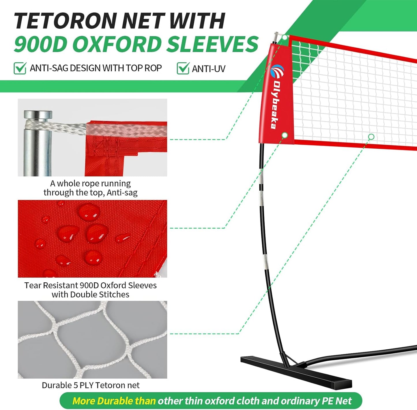 Skiennix Portable Volleyball Net - 5-Height Adjustable Backyard Set with Widened Base & Carry Bag | 12ft/14ft