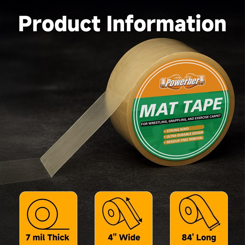 Powerber Wrestling Mat Tape 4'' - Clear Mat Tape Wrestling, PVC Wrestling Tape for Mats, 6 Rolls