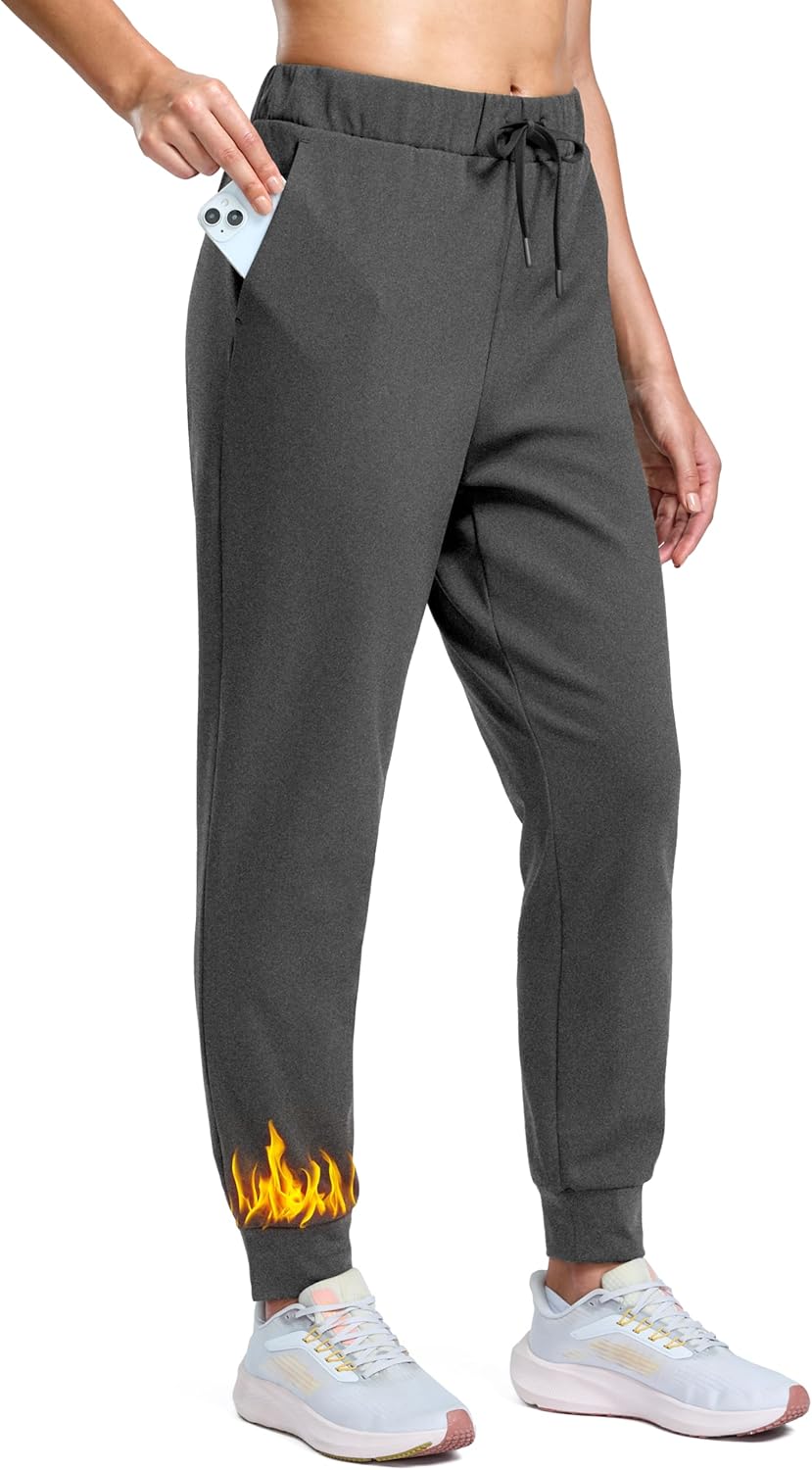 SANTINY Women's Thermal Fleece-Lined Joggers - Waterproof Sweatpants with Pockets for Winter Hiking