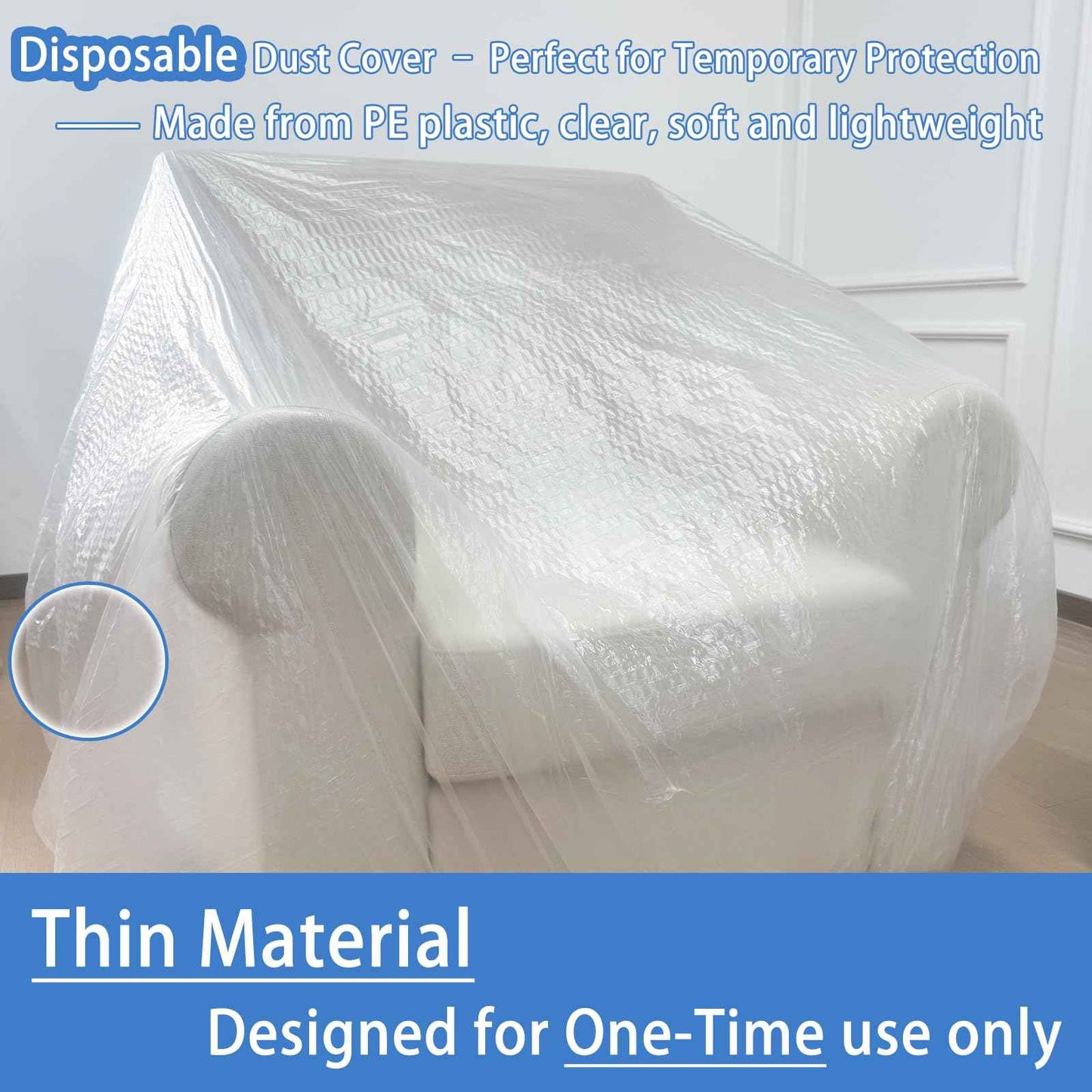 15 Pcs Disposable Furniture Dust Covers with Elastic, Plastic Dust Cover for Sofa Chair Dining Table TV Stand, Extra Large Clear Couch Bed Protector Covers for Moving and Storage, 3 Sizes (3XL 6L 6M)
