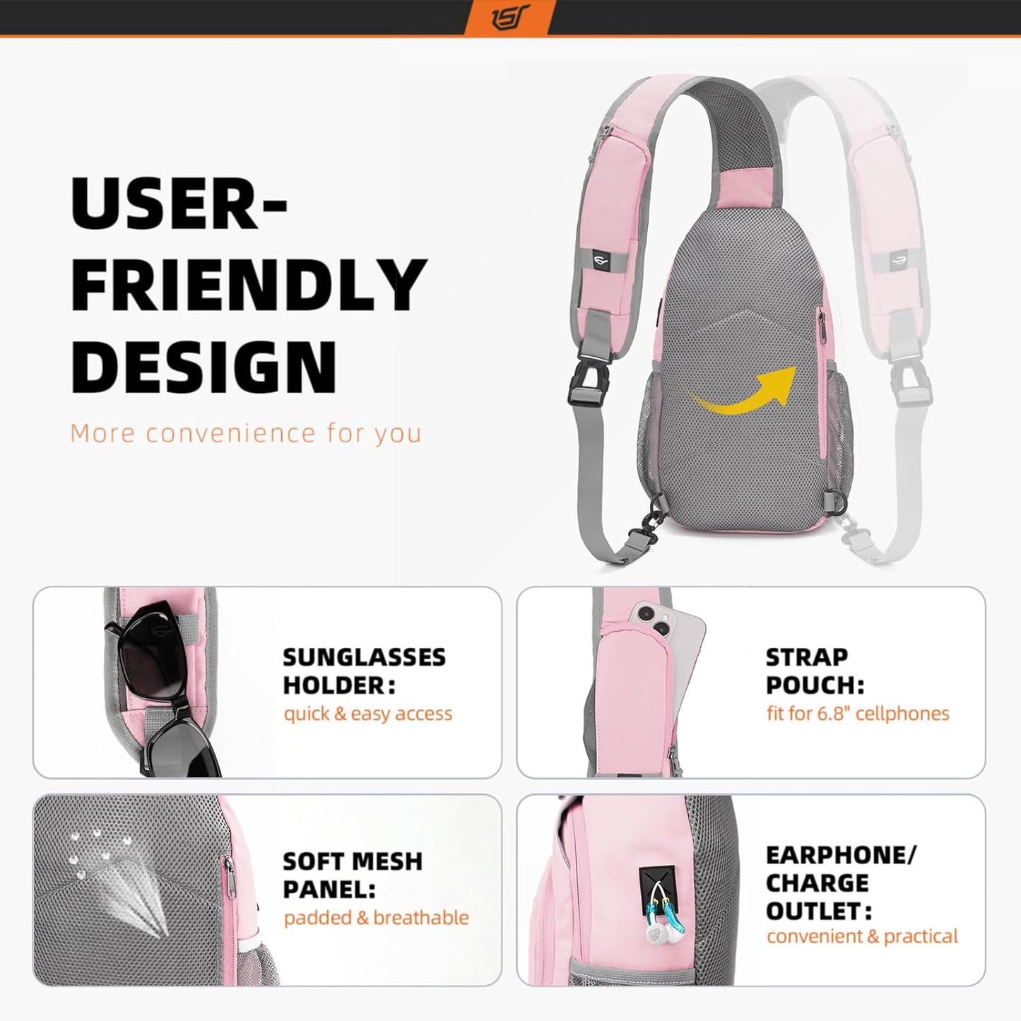 SKYSPER Sling Bag - RFID Crossbody Backpack for Travel & Hiking | Stylish Pink Daypack for Men & Women
