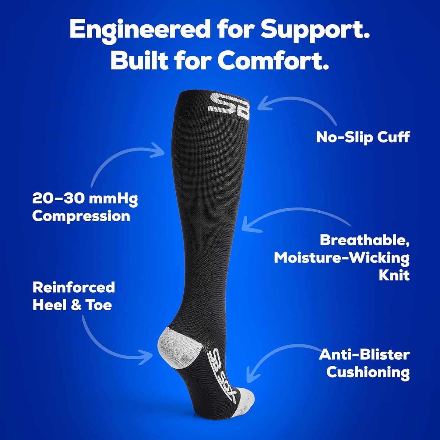 SB SOX Compression Socks - 20-30mmHg Support for Men & Women | Ideal for Travel, Sports, and Daily Comfort