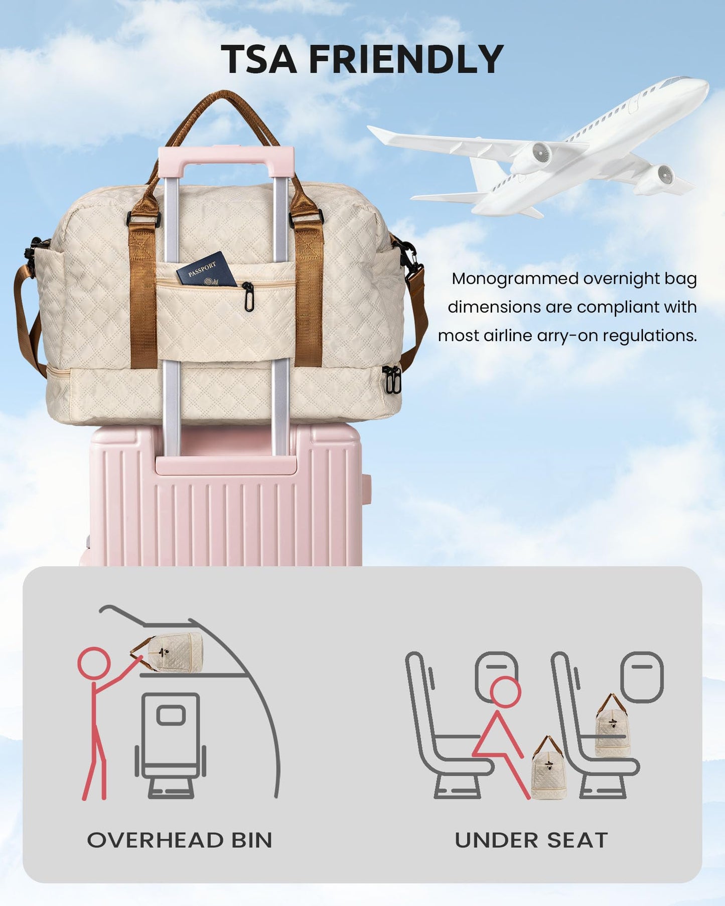 Vogewood Sweet 16 Gifts for Girls-Duffle Travel Bag, Weekender Bag with Shoulder Strap, Monogram Overnight Bag for Women Wet Pocket, Letter Travel Bag with Makeup Bag Gifts for family (Letter Z)