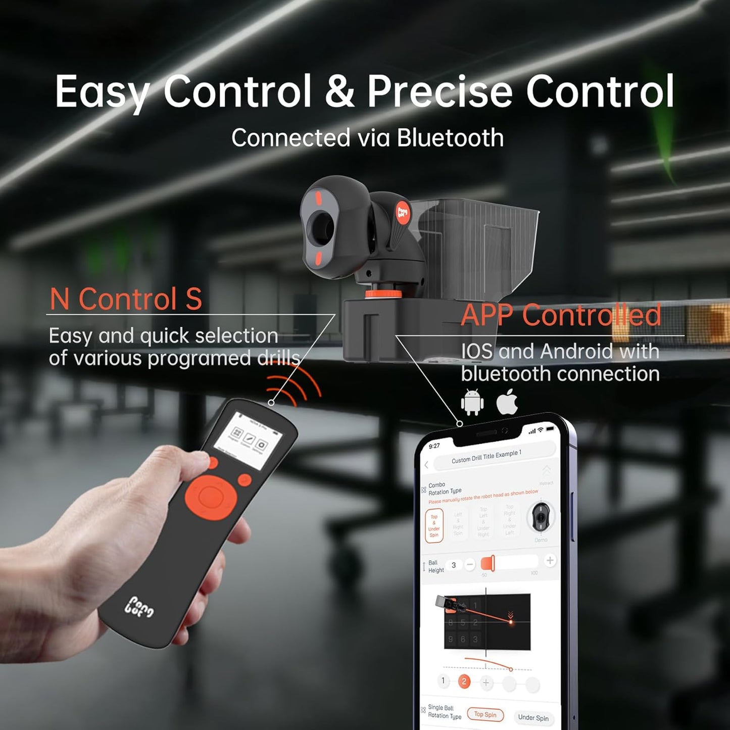 PONGBOT Table Tennis Robot - Remote/App Control with 264 Pre-Saved Drills & Customization Options